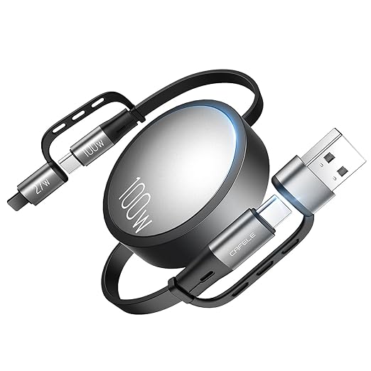 CAFELE 4-in-1 100W Retractable USB C Charging Cable with USB C/A to L/Type C 5A Fast Charging, Multi Charger Cord for Multiple Devices, Phone 17/16/15/14, Galaxy S24/S23, MBook, Pad (3.6ft)