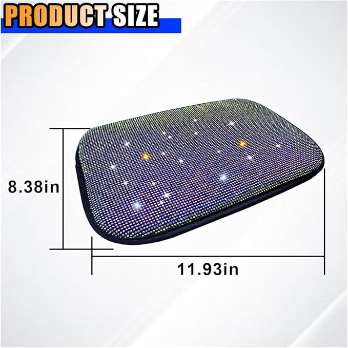11.9''×8.4'' Bling Car Center Console Cover, Crystal Diamond Elbow Pillow Car Armrest Seat Box Cover, Soft Arm Rest Protective Cushion Pad for Women Girls, Auto Interior Decor for Car SUV (Multicolor)