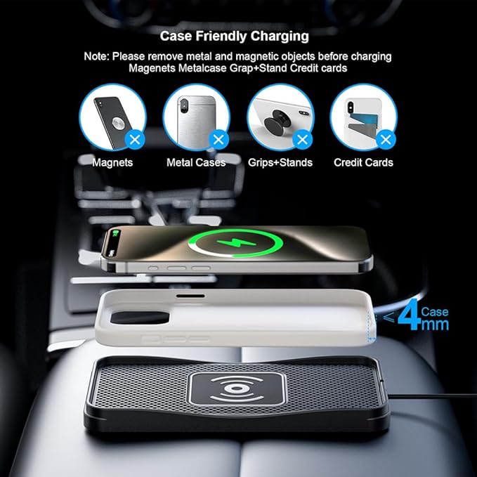 Wireless Car Charger Pad for GMC Terrain 2010-2026, Type-C/USB 20W Car Wireless Charger Non-Slip Phone Charging Pad Car Accessories,A 30cm Cable Type-C Plug