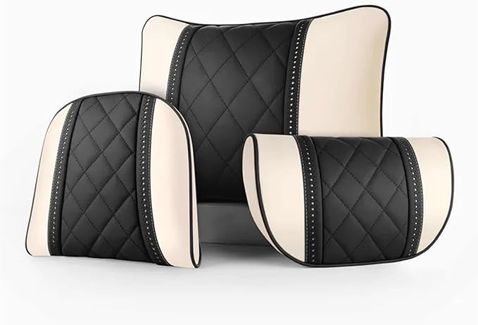 Car seat headrest Leather Car Fit for Seat Rest Cushion Headrest Car Neck Pillow Fit for BMW (Color : Beige brown-01)