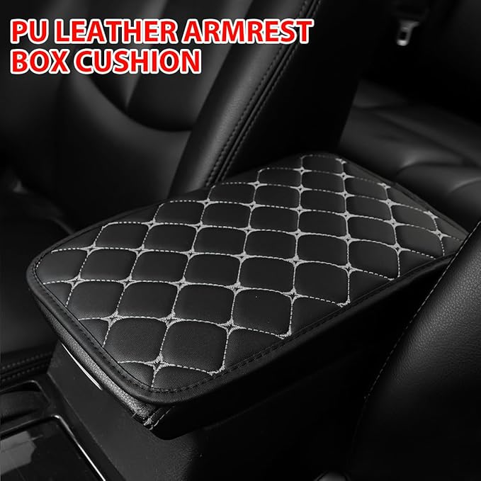 HZEL Car Center Console Cushion Pad, PU Leather Vehicle Armrest Protection Cover, Waterproof Automotive Interior Arm Rest Seat Box Mat Accessories, Universal for SUV, Sedan, Truck (Black/Gray)