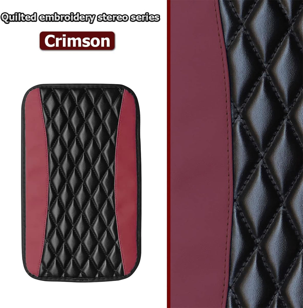 Car Center Console Cushion Pad, Universal Leather Waterproof Armrest Seat Box Cover Protector,Comfortable Car Decor Accessories Fit for Most Cars, Vehicles, SUVs (Wine Red)
