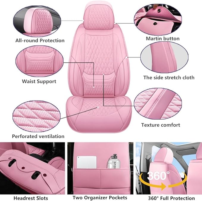 Car Seat Covers Full Set Custom Fit for Mercury Mountaineer 1997-2010 - Premium Faux Leather with Lumbar Support | Breathable, Waterproof, Anti-Slip, Durable (Pink,Full Set)
