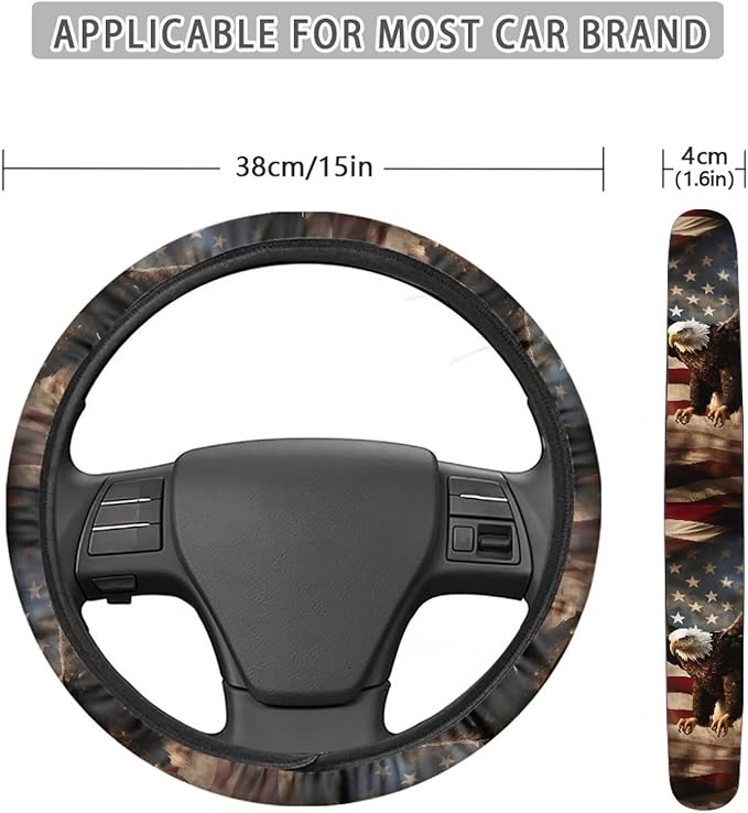 SEANATIVE Eagle US Flag Print Universal 15 inch Auto Car Steering Wheel Cover Neoprene Car Steering Wheel Protector Cover fit Most Car Van Truck SUV