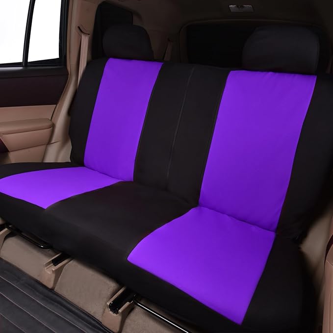 Flying Banner Car Seat Covers Front Seats Rear Bench Polyester car seat Protectors Easy installations Rear Bench Split Classic Man Lady Truck (Full Set - Low Back - Combo Pack, Black Purple)