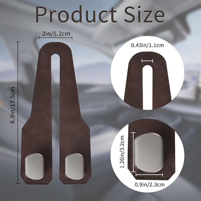 Car Seat Headrest Hooks for Purses and Bags, 2 Pack Bag Purse Holder for Car With Double Metal Hooks, Car Purse Hanger, Headrest Back Seat Handbags Hook Cute Hanging Accessories, Brown