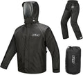 ILM Motorcycle Rain Suit for Men 2 Piece Waterproof Jacket and Pants Hidden Shoe Cover Breathable Reflective Model RS03