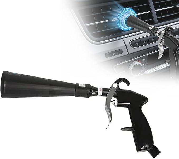 SakerPlus Dry Cleaning Gun, Air-Powered Car Interior Cleaning Tool with Vortex Airflow, Air Compressor Gun for Seats, Carpets, Floor Mats, Vents and Auto Detailing (1 Set Nozzle)