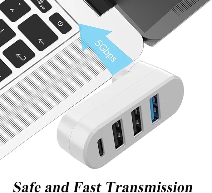 2 Pack 4-in-1 USB 3.0 Hub with Rotation, Multi-Port Adapter with 3 USB Ports and 1 USB C Port, High-Speed Data USB 3.0 Hub Compatible with Laptop/Table/Cellphone/Keyboard/Printer/MacBook