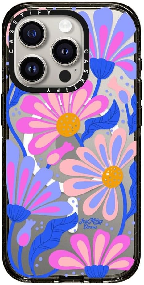 CASETiFY Impact Case for iPhone 15 Pro [8.2ft 4X Military Grade Drop Protection/Compatible with Magsafe] - Mystic Daisy - Clear Black