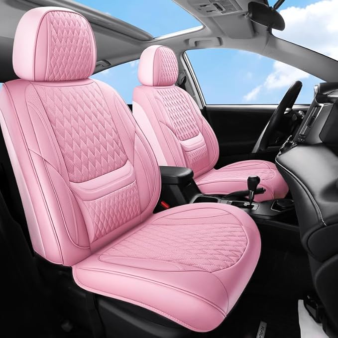 Front Seat Car Seat Covers Custom Fit for Ford Fusion 2007-2020 - Premium Faux Leather with Lumbar Support | Breathable, Waterproof, Anti-Slip, Durable (Pink,Front Seat)