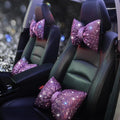 Car Pillow Headrest Auto Seat Headrest Cushion with Bow Tie Sparkly Bling Bling Rhinestone Accessories for Women Girls and Ladies Travel Comfort Head and Neck Rest Pink 2Pcs