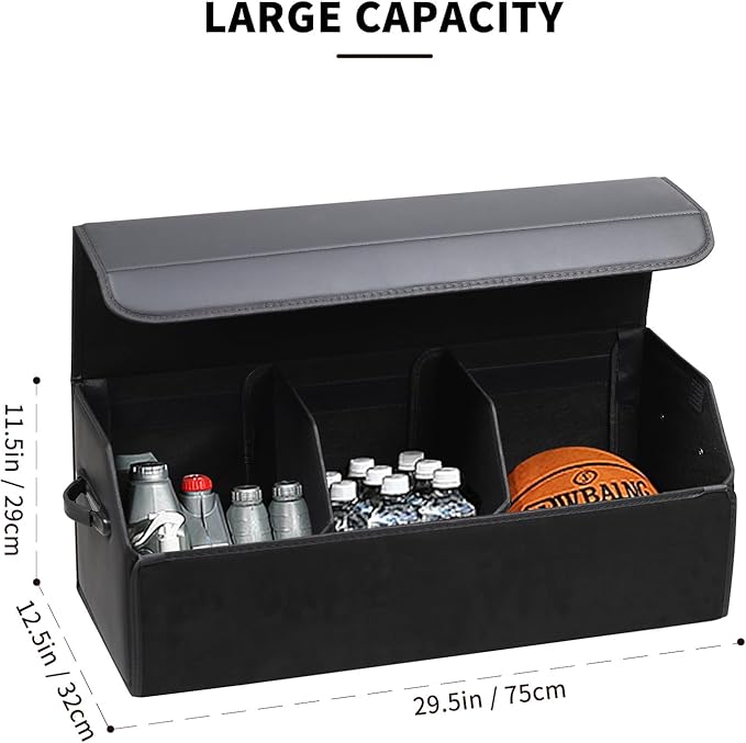 AUTOARK Leather Car Trunk Organizer,Durable Collapsible Adjustable Compartments Cargo Storage,Extra Large Capacity,AK-151