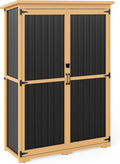 Outdoor Storage Shed with Adjustable Shelf, Wood & Metal Storage Cabinet Waterproof with Lockable Doors & Sloping Roof,Vertical Garden Shed for Patio Backyard, Tool Shed and Accessories, Brown