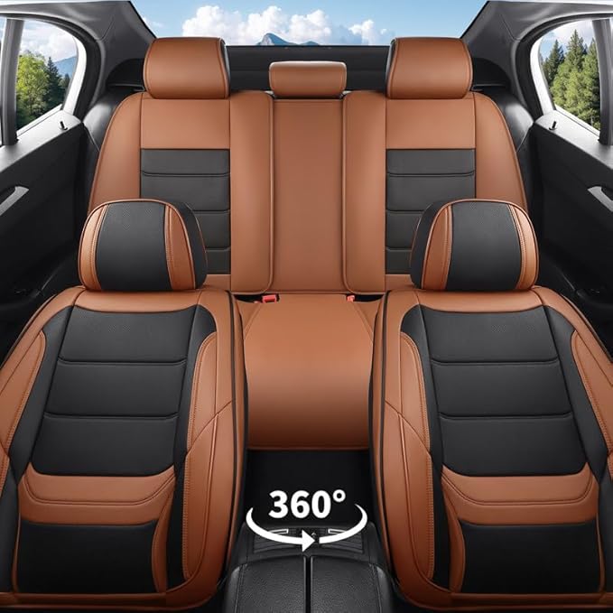 Car Seat Covers Custom Fit for Chevrolet/Chevy Volt 2010-2019 , Premium Faux Leather Waterproof Car Seat Protectors with Lumbar Support, Breathable Anti-Slip Easy to install(Black&Brown,Full set)