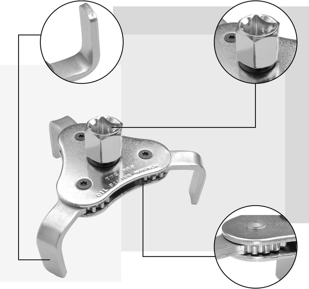 Universal Adjustable Oil Filter Wrench, Carbon Steel, 3-Jaw Design, 2.5-4.5 Inch Range, Suitable for Cars, Trucks, Motorcycles, Lawn Mowers