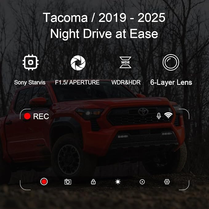 4K Dash Cam Suitable for Toyota Tacoma 2024-2025 SR SR5 TRD Sport Pre-Runner Off Road Limited & Tacoma Hybrid, OEM Look, UHD 2160P Video, WiFi & APP, Loop Recording, Plug&Play, 128GB (F10)