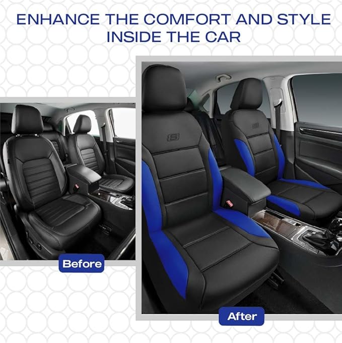 Skechers Memory Foam Car Seat Covers, Lycra Fabric Seat Covers, Car Seat Covers Front Seats Airbag Compatible, Automotive Comfort Protection for Most Cars,Trucks, SUVs,Blue