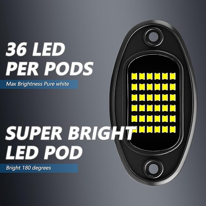 GSRECY Rock Lights Ultra Bright LED Neon Underglow Lights Waterproof for Trucks Pickup SUV UTV ATV RZR Car Boats Motorcycle (White, 8 Pods)