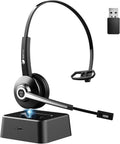 Earbay Trucker Bluetooth Headset, Wireless Headphones with Mic Mute & USB Dongle, Wireless Headset with Microphone Noise Canceling & Charing Base for Work/PC Computer/Phones/Office/Meeting