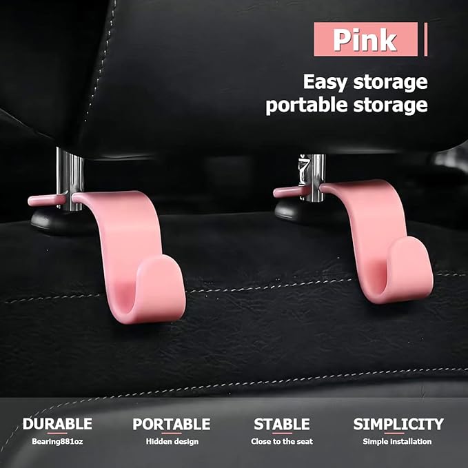 Moly Magnolia Car Seat Headrest Hook, 4PCS Multifunctional Auto Backseat Hangers, Vehicle Storage Organizer for Purse, Coat, Umbrella, Grocery, Bag, Handbag (Pink)