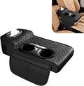 Car Center Console Leather Armrest Increase Cushion, MultiFunctional Armrest Box Pad with Dual Cup Holder, Tissue Box, Side Card Holder, Universal for Most Cars, SUVs, Trucks (Black)