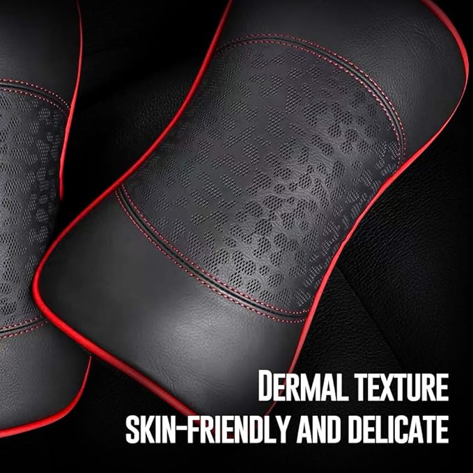 Car Leather Neck Pillows, Neck Rest Cushions,100% Memory Foam Cervical Support, Comfortable Travel car Seats and Home Office Soft Pillows, Red a Set (2 pcs)