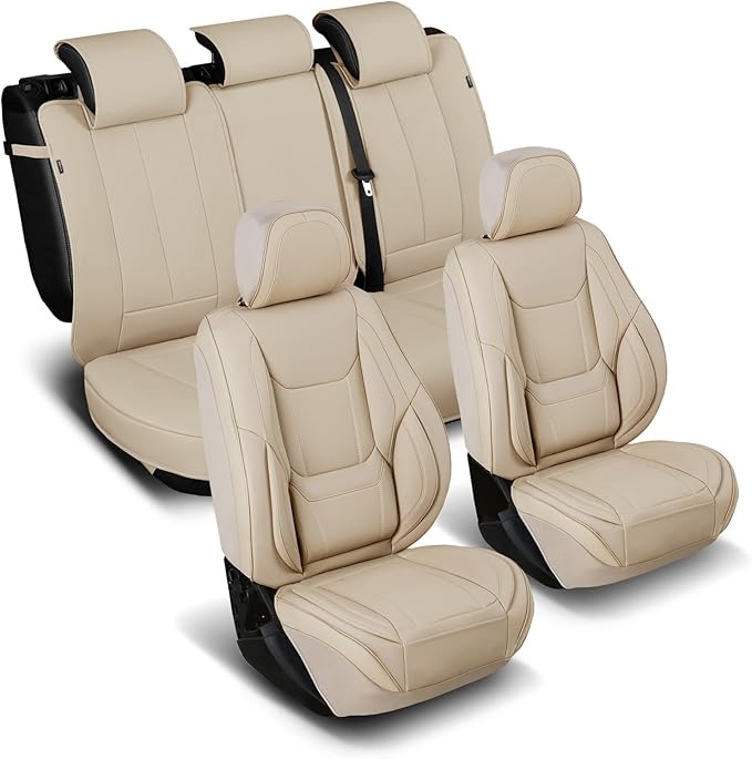 Coverland Custom Fit Car Seat Covers for SUV Compatible with [CX‑5, HR‑V, Passport, Escape, CX‑30, Bolt EUV, ASXa] Premium Waterproof Non-Slip Interior Seat Protector [Full set Beige - Size Chart X84]
