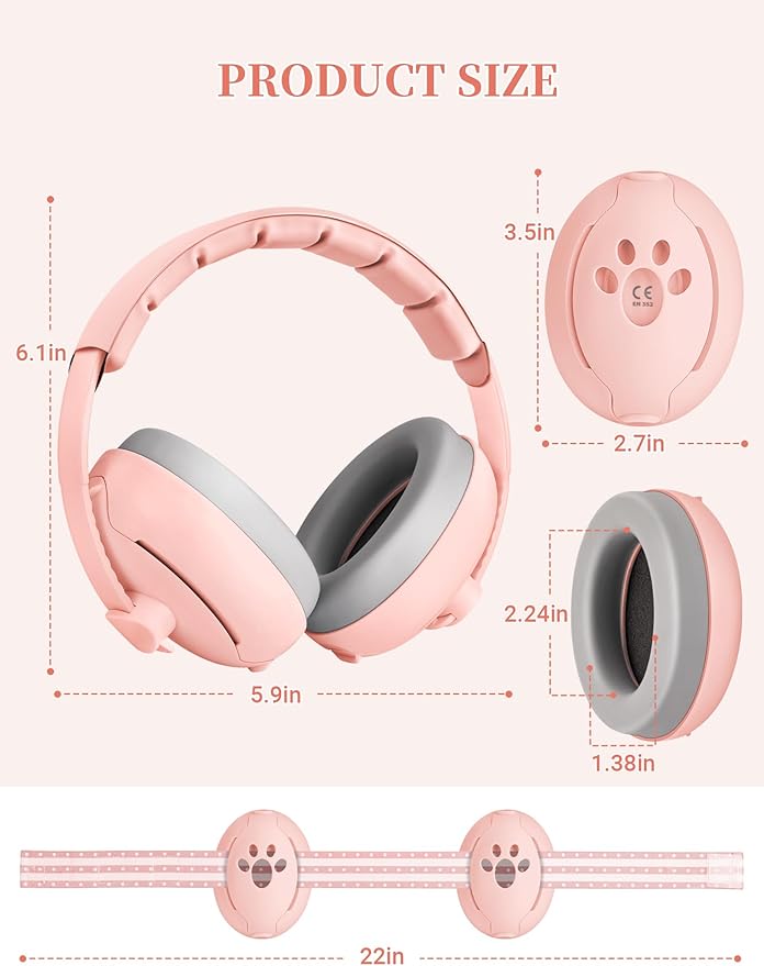 Baby Headphones for Noise, 2-in-1 Baby Ear Muffs Noise Protection for Ages 0-48 Months