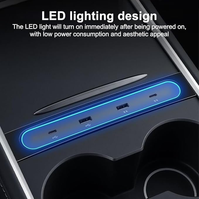 Car USB Hub,Multi-Functional USB Expander with LED Light for Car Vehicle Center Console