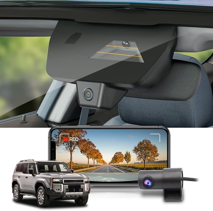 Fitcamx Front 2K+Rear 1080P Dash Cam Adapts for Toyota Land Cruiser 2024-2026 First Edition 1958 (J250/Gen15), OEM Look, Dual HD Video, WiFi & APP, Loop Recording, G-Sensor, Easy to Use, 64GB Card