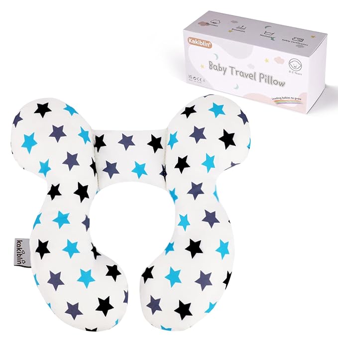 KAKIBLIN Baby Neck Pillow, Upgraded Baby Support Pillow, Head Pillows for Carseat, Newborn Neck Support for Car Seat, Stroller, Pushchair,Travel (White Star)