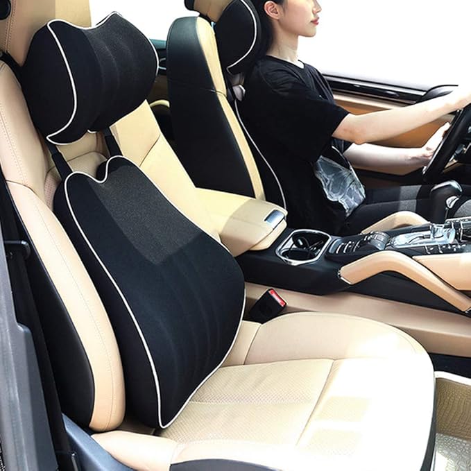 Car Lumbar Support Back Cushion Memory Foam Universal Fit Major Car Seat with Back Pain Relief for Car Office Home 1PCS Black