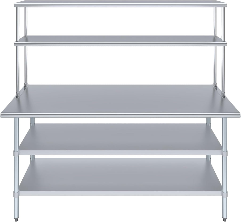 Amgood Stainless Steel Work Table with 2 Shelves | Metal Kitchen Prep Table & Shelving Combo (24" x 72" Table with 2 Shelves + 12" Overshelf)