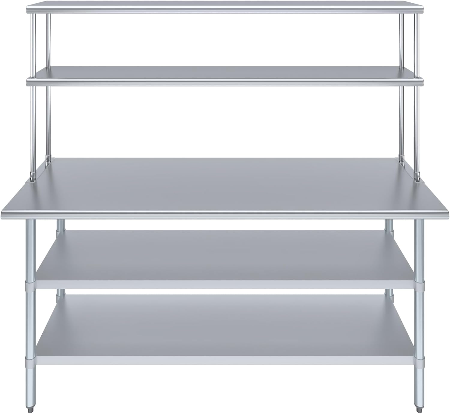 Amgood Stainless Steel Work Table with 2 Shelves | Metal Kitchen Prep Table & Shelving Combo (24" x 72" Table with 2 Shelves + 12" Overshelf)