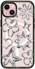 CASETiFY Impact iPhone 15 Plus Case [4X Military Grade Drop Tested / 8.2ft Drop Protection/Compatible with Magsafe] - Stars Prints - Chrome Doodles - Clear Black