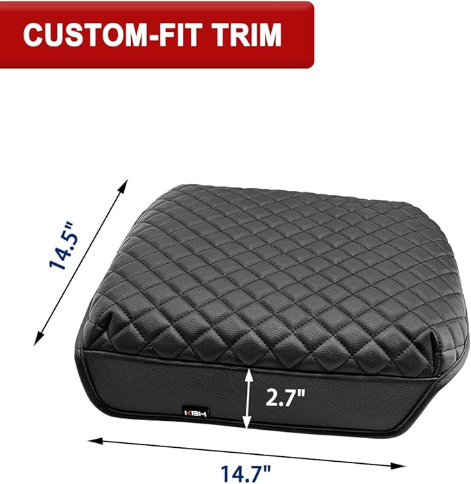 KBH Center Console Armrest Cover for Chevy Chevrolet Silverado & GMC Sierra 2019-2026, Tahoe & Suburban & Yukon 2021-2026, Bucket Seat Only, Vinyl Leather Car Arm Rest Box Cushion Pad Covering, Black