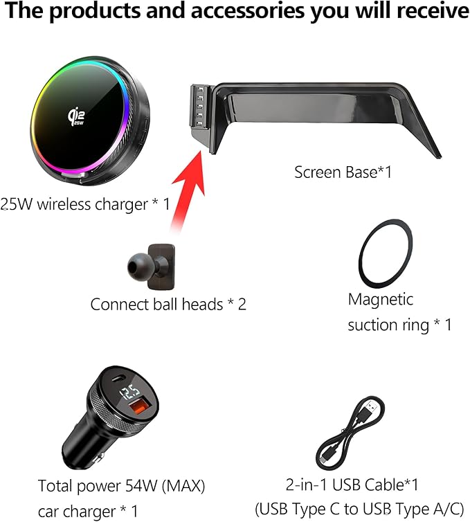 Qi2.2 25W Magnetic Car Mount Charger for Toyota C-HR 2019 2020 2021 2022 Accessories, for Fast Charging Cell Phone Holder 8 Inch Screen Fixed Clip with Cooling Fan＆54W Fast Adapter