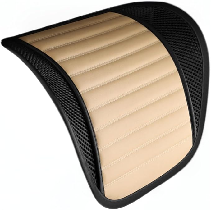 Premium Car Interior Back Support - Versatile Lumbar Cushion for Driver Seat with Breathable Fabric and Adjustable Strap. (2, Beige)