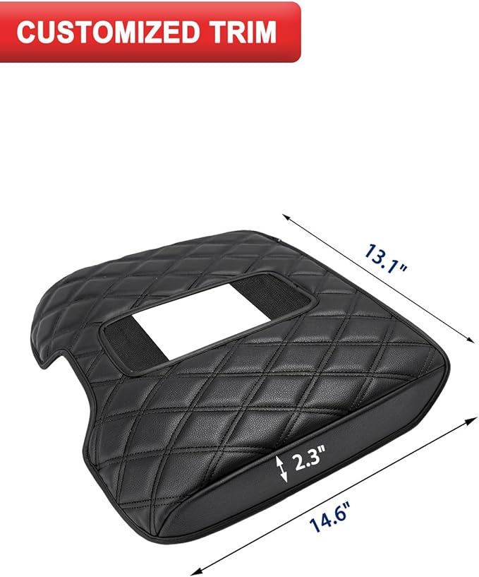 KBH Center Console Armrest Cover for Chevy Silverado & GMC Sierra 1500 2500 3500 2014-2018, Tahoe Suburban Yukon 2015-2020, Bucket Seat Console, Vinyl Leather, Black-Double Stitch