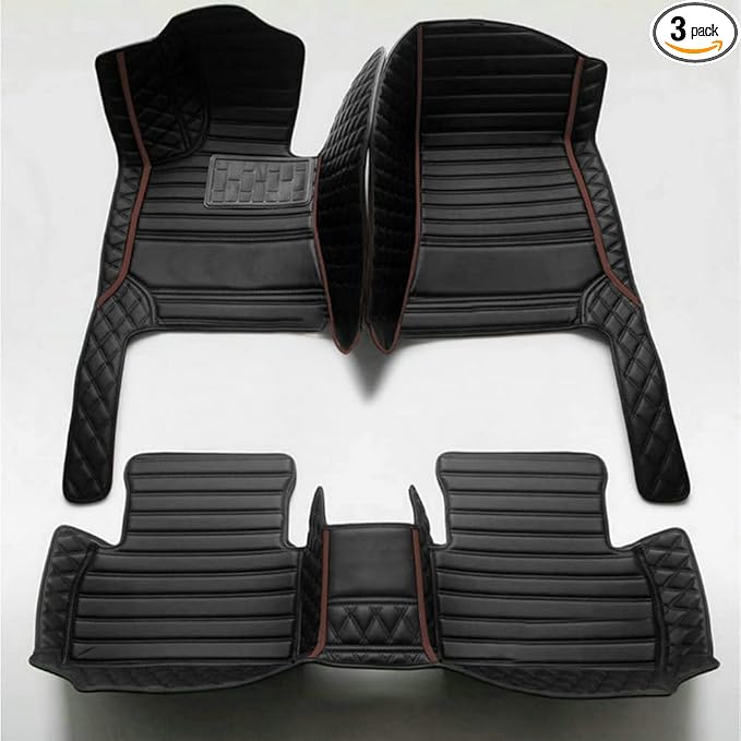 KaiLaiCarCustom Automotive Car Floor Mats for 99.99% Sedan SUV Sports Car Men Women Protection Full Coverage Pads Anti-Slip Leather Floor Lining (Black + Brown bar, E- Diamond + Strip +Color Bars)