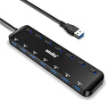 USB 3.0 Hub, atolla 7-Port USB Hub Splitter with Individual On/Off Switches and Lights, 3.28Ft Extended Cable, Suitable for Laptop, PC, MacBook, Keyboard, Mouse, Flash Drives ﻿