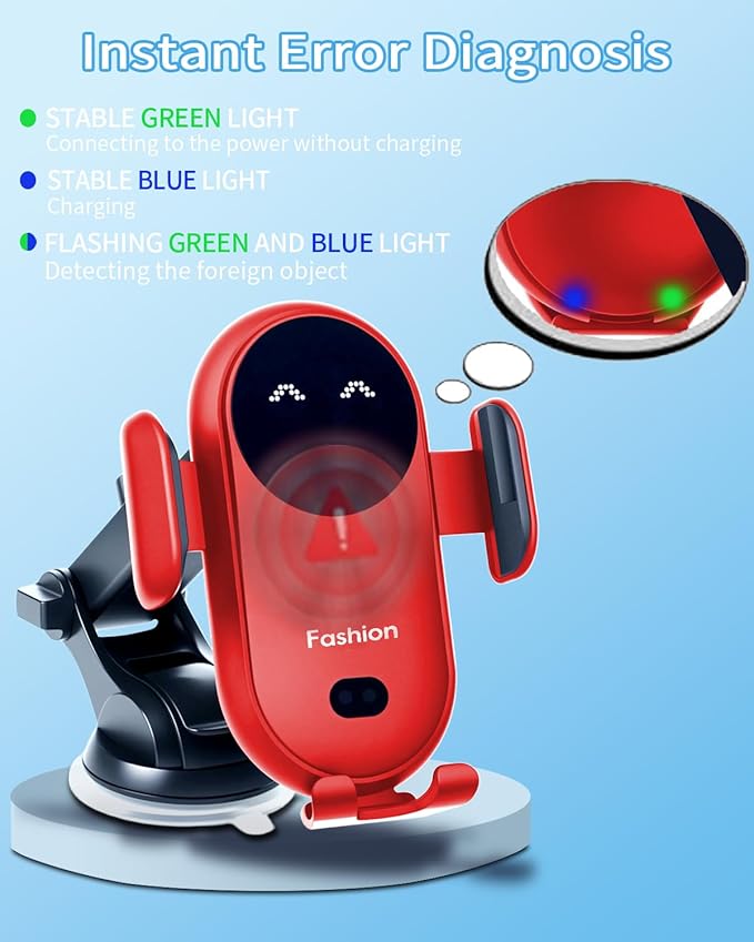 Wireless Car Charger, Auto-Clamping 3-in-1 Phone Mount - 15W/10W/7.5W Fast Charging Car Accessories Compatible with iPhone 16/15/14/13/12/11/Xs/XR, Samsung S23 Ultra/S22/S21/S20/S10+/S9(Red)