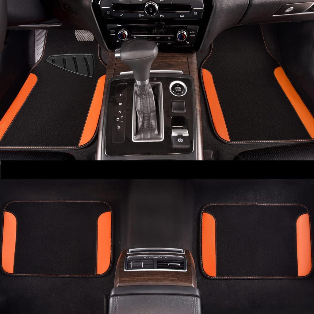 CAR PASS Waterproof Car Floor Mat, Universal Fit Car Mats with Driver Heel Pad, Leather Car Carpet, Anti-Slip Nibbed Backing Floor Mats for SUV, Vans,Sedan,Truck, Automotive Set for Women (Orange)