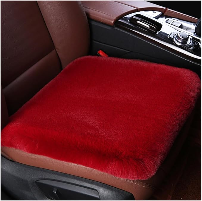 Sheepskin Car Seat Cushion, Comfortable Soft Fur Wool Auto Front Seat Cover, Vehicle Seat Protector Pad for Warm Winter Office Chair, Universal Decor Car Accessories (Wine Red)