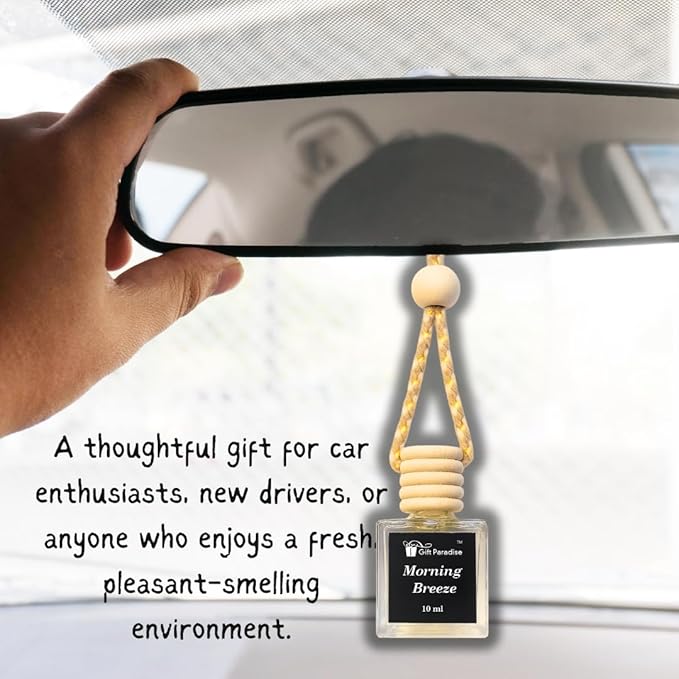 Gift Paradise® Fresh Clean Morning Breeze Car Air Freshener Set of 3 (10 ml Each) – Hanging Diffuser Bottles with Wooden Cap, Linen Breeze Scent for Car, Closet & Office, Long-Lasting Air Freshener