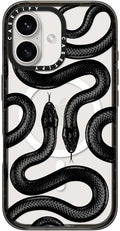 CASETiFY Impact Case for iPhone 16 [Slim / 8.2 ft. 4X Military Grade Drop Protection/Compatible with Magsafe] - Black Kingsnake - Clear Black