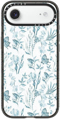 CASETiFY Impact iPhone Air Case [Slim/Compatible with Magsafe / 8.2 ft. 4X Military Grade Drop Protection] - Elegant Pastel Blue Vintage Butterfly Floral - Clear Black