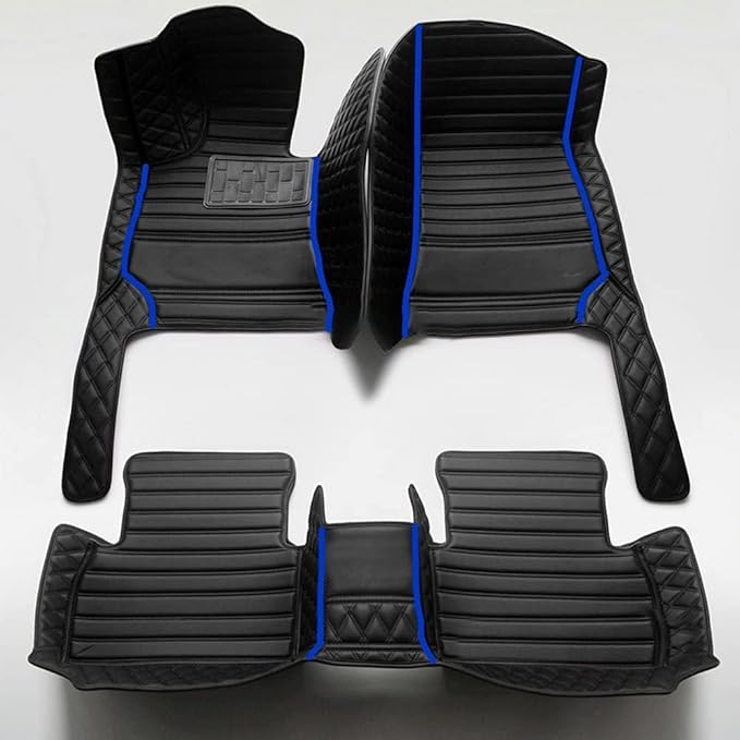 Custom Making Car Floor Mats Protection Pads for 99% Sedan/Coupe/Hatchback/SUV/Pickup Men Women Car Floor Mats Coverage Pads Anti-Slip Leather Floor Lining (Black+Blue Stripe)