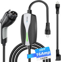 Level 1/2 EV Charger, 16Amp Electric Car Charger 25FT Cable with NEMA 6-20 Plug and NEMA 5-15 Adapter, Home Mobile EV Charging Station for J1772 BEVs/PHEVs 110V-240V(Black)